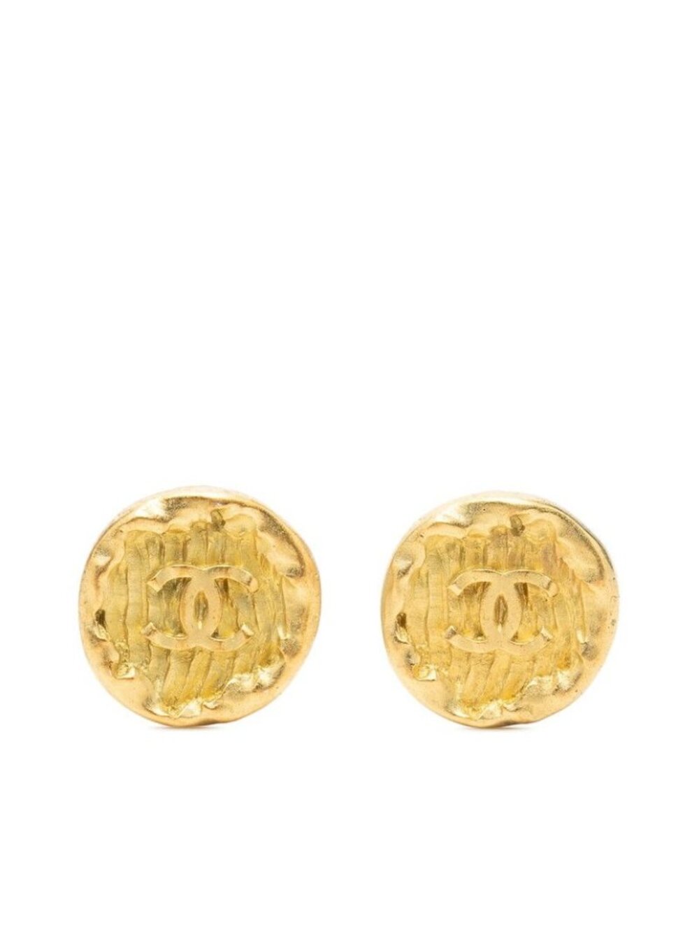 Chanel CC Logo Round Vintage Earrings Ear Clip 95P Gold Plated